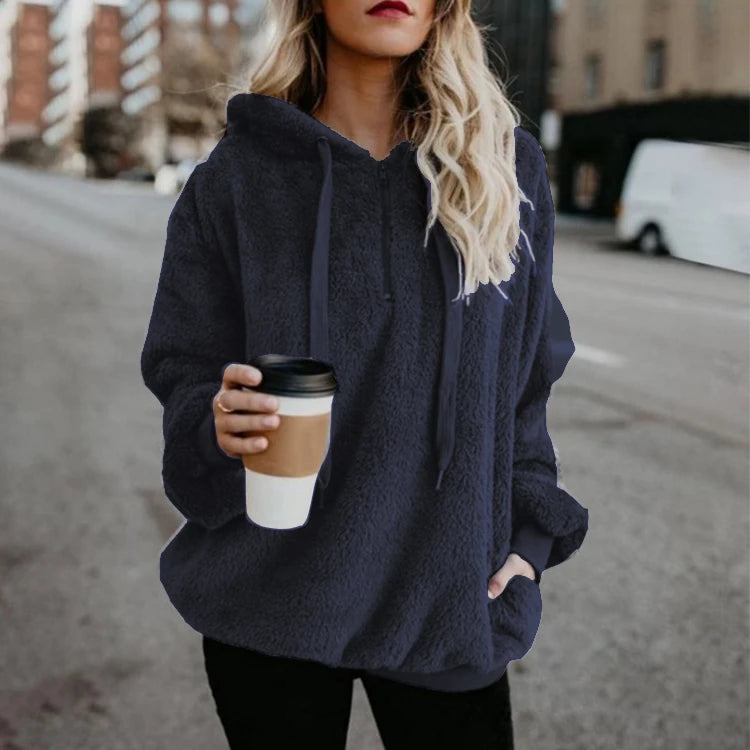 Women's Long-Sleeved Hooded Sweater, Monochromatic Coat