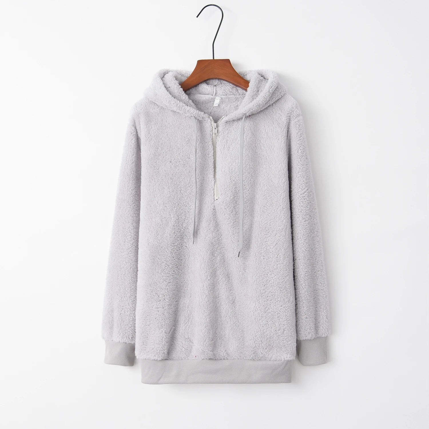 Women's Long-Sleeved Hooded Sweater, Monochromatic Coat