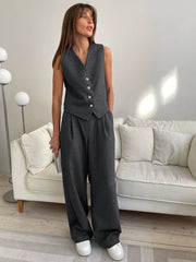 Sleeveless Waistcoat Vest Wide Leg Pants Suit Women's Versatile Two-Piece Set