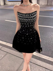 Accessible Luxury French Style Starry Rhinestone Suspender Dress Beaded