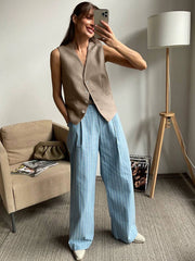 Sleeveless Waistcoat Vest Wide Leg Pants Suit Women's Versatile Two-Piece Set