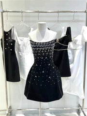 Accessible Luxury French Style Starry Rhinestone Suspender Dress Beaded