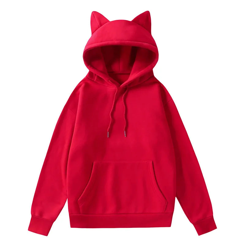 Pullover Loose Cat Ears Hoodies Women Autumn Winter Long Sleeve Sweatshirt