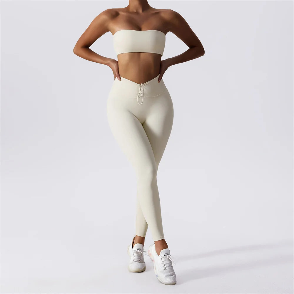 Strapless Yoga Set Women Tracksuit Workout Legging Athletic Suit