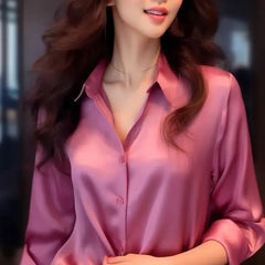 Women's Solid Color Polo-Neck Button Elegant Loose Long Sleeve Versatile Commuter French Unique Shirt Tops