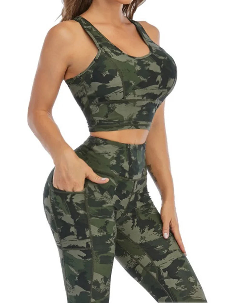 Cloud Hide Camouflage Yoga Set Gym Sports Wear Women S-XXL Clothes Workout Pants Leggings Top Bra Shirt Fitness Suit Sportswear