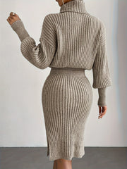 Simple Turtleneck Knitted Pullover Dress Without a Belt