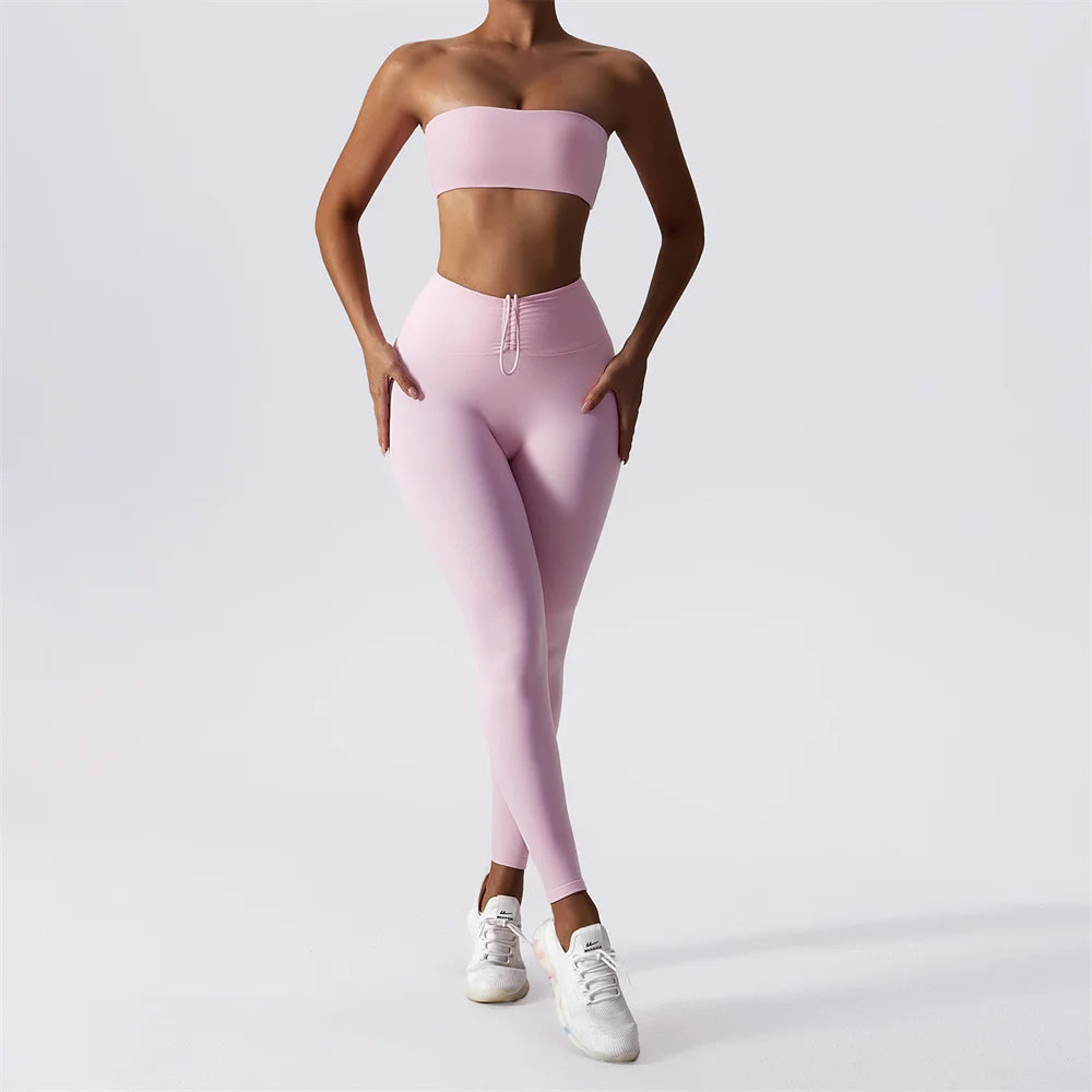 Strapless Yoga Set Women Tracksuit Workout Legging Athletic Suit