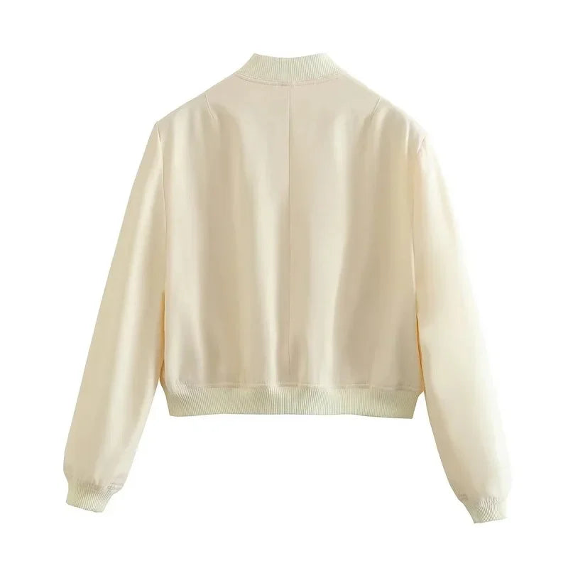 Women’s White Bomber Jacket – Cropped Aviator Style for Autumn & Winter