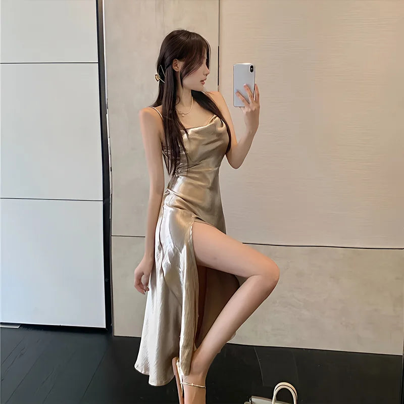 Sexy Women Party Club Champagne Sleeveless Dress