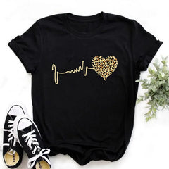 Leopard Heartbeat Short Sleeve Print Clothing