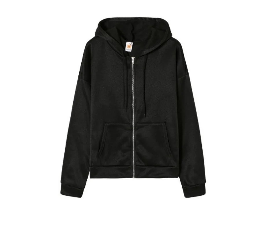 Solid Color Hoodies Elegant Long Sleeve Zipper Drawstring Chic Sweatshirt