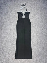 Women's Black Strapless Luxury Diamond Tight Long Bandage Dress