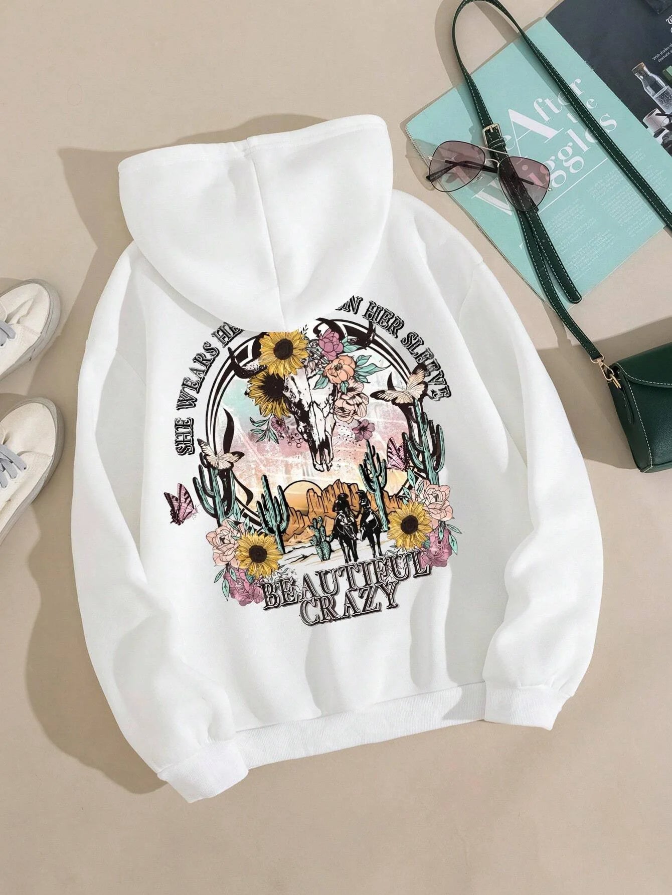 Graphic Print Hoody Women's Fashion Soft Sweatshirt Autumn Warm Fleece Hooded Casual Loose Tops