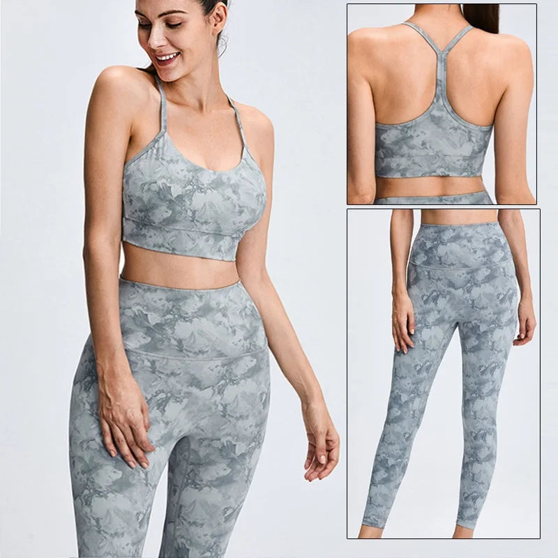 Cloud Hide Camouflage Yoga Set Gym Sports Wear Women S-XXL Clothes Workout Pants Leggings Top Bra Shirt Fitness Suit Sportswear