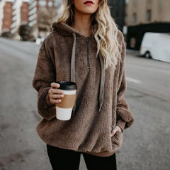 Women's Long-Sleeved Hooded Sweater, Monochromatic Coat