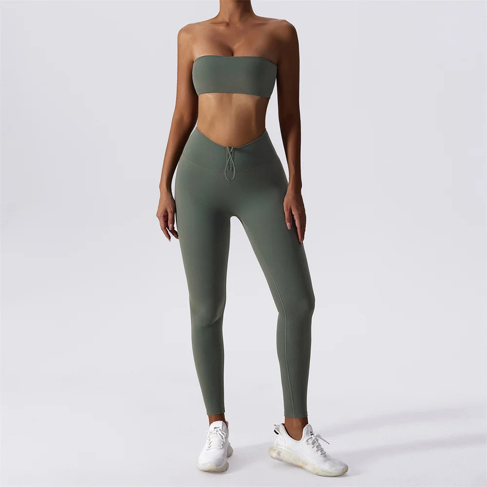 Strapless Yoga Set Women Tracksuit Workout Legging Athletic Suit