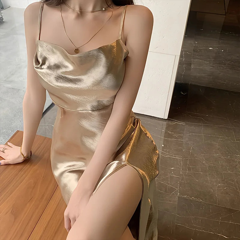 Sexy Women Party Club Champagne Sleeveless Dress