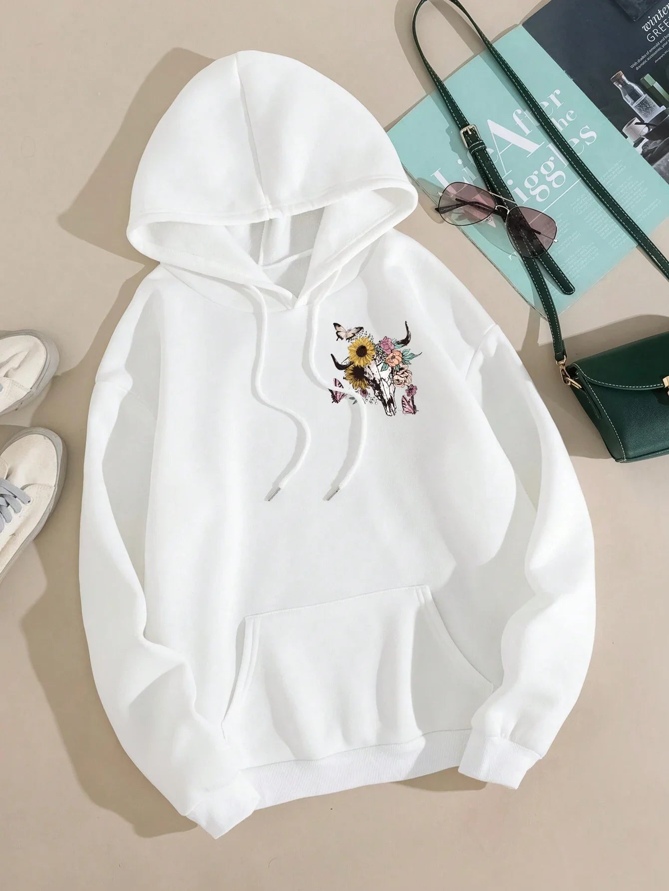 Graphic Print Hoody Women's Fashion Soft Sweatshirt Autumn Warm Fleece Hooded Casual Loose Tops