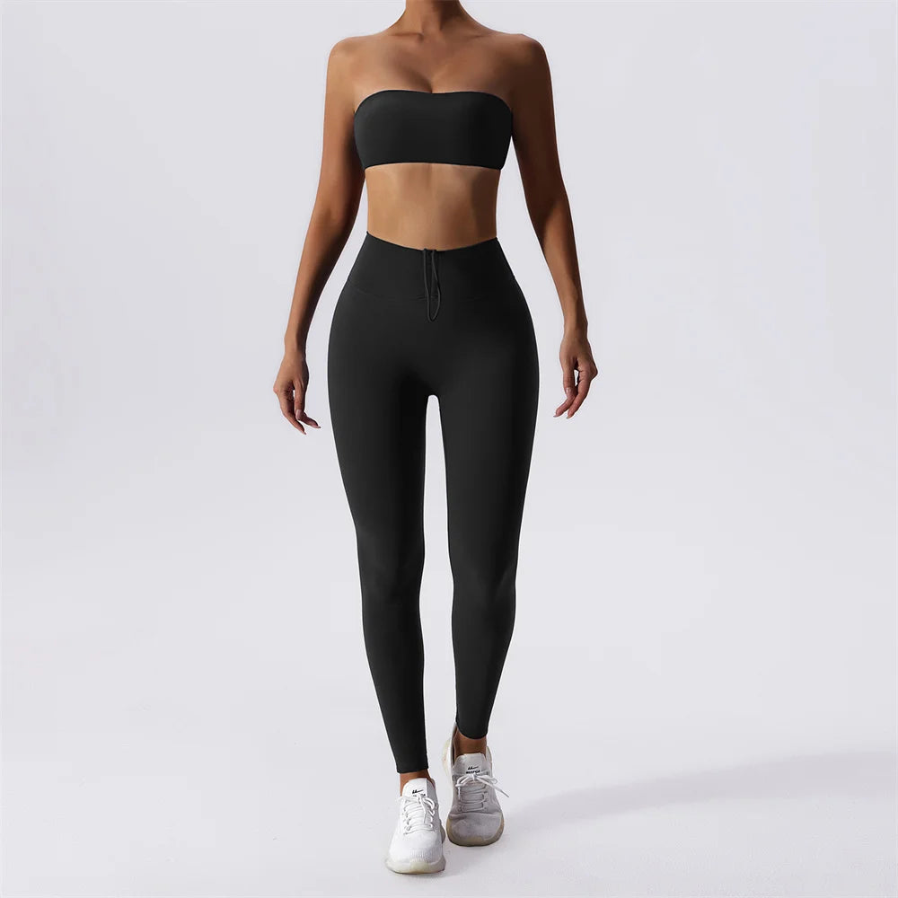 Strapless Yoga Set Women Tracksuit Workout Legging Athletic Suit