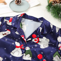 Satin Short-sleeved Pajamas Set For Women Christmas Print