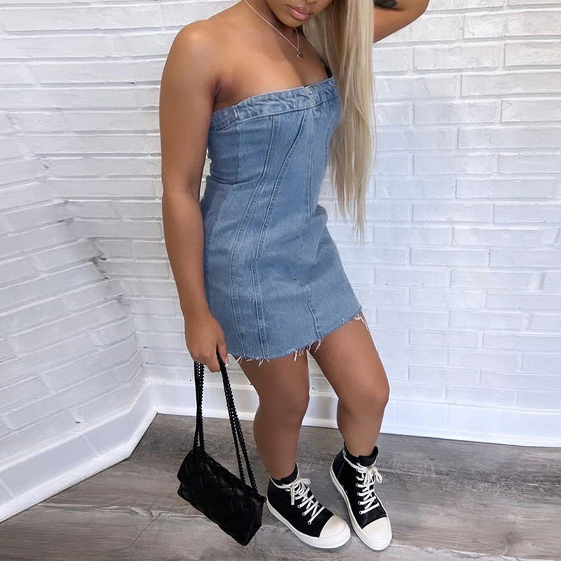 Fashionable Y2K Backless Denim Dress