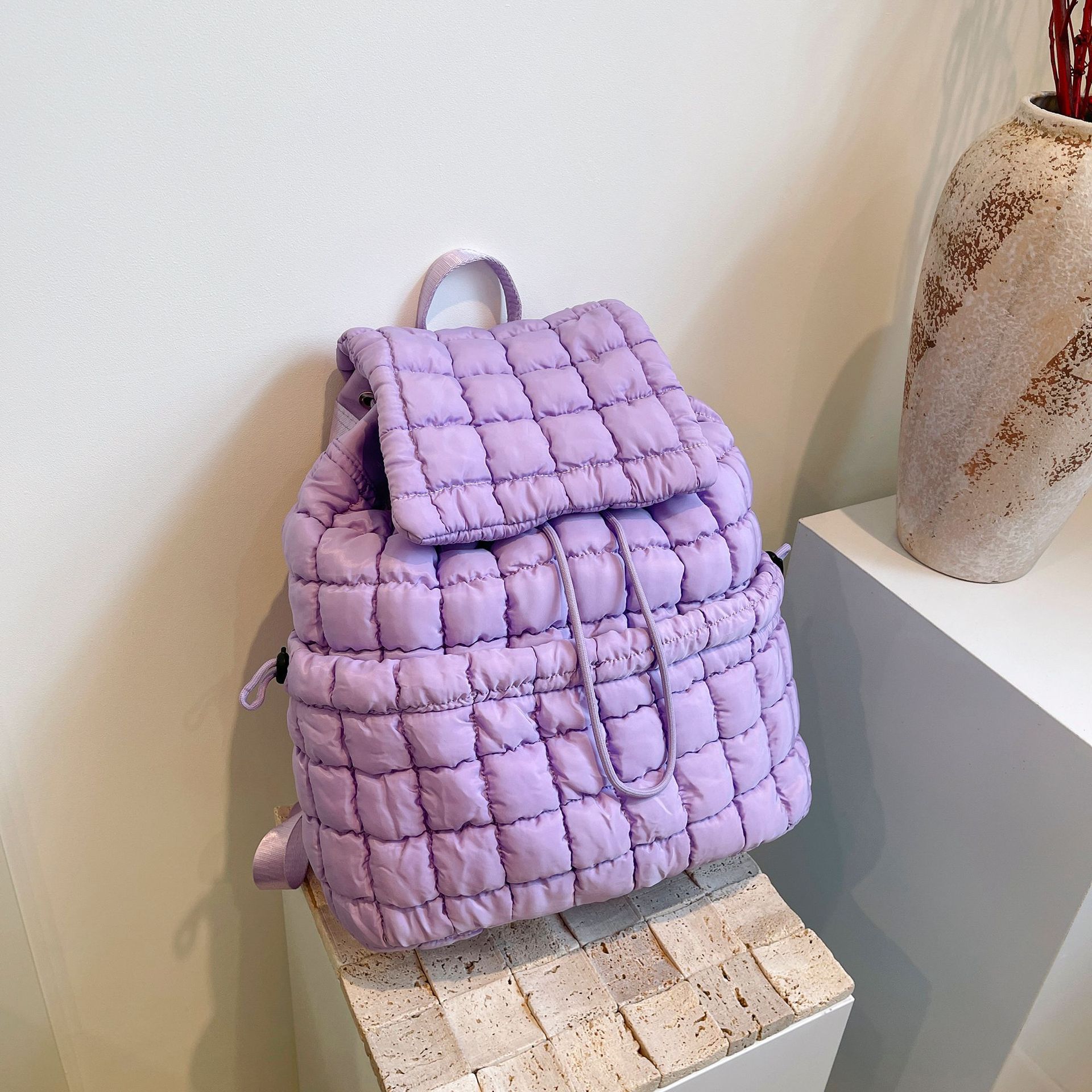 Candy Color Quilted Women’s Backpack: Puffy Down Padded Travel Bag