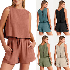 Stylish Women's 2-Piece Summer Set: Sleeveless Tops & Drawstring Shorts