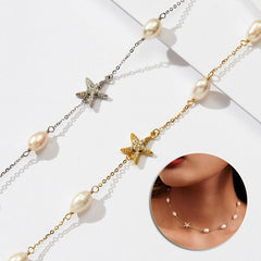 Sterling Silver Freshwater Pearl Starfish Beach Necklace Jewelry Women's Fashion Necklace