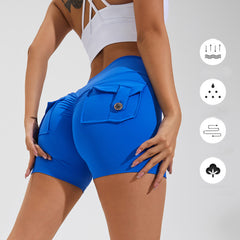 High Waist Hip Lifting Shorts With Pockets Quick Dry Yoga Fitness Sports