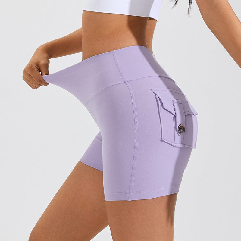 High Waist Hip Lifting Shorts With Pockets Quick Dry Yoga Fitness Sports