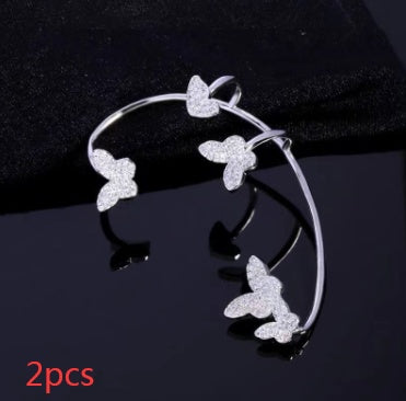 Fashion Gold Metal Butterfly Ear Clips | Sparkling Zircon Non-Piercing Ear Cuff Earrings