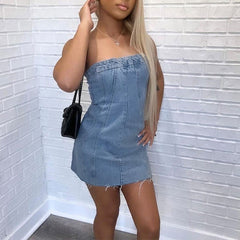 Fashionable Y2K Backless Denim Dress