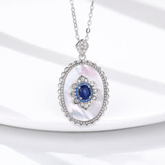 Elegant Sapphire Diamond Pendant: 925 Sterling Silver Necklace for Women