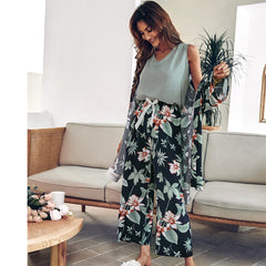 Women's Floral Printed Pajama Set | Loose Viscose Sleepwear Nightwear