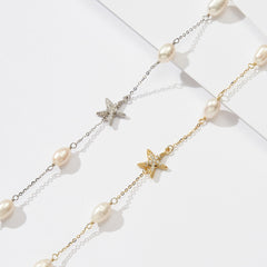 Sterling Silver Freshwater Pearl Starfish Beach Necklace Jewelry Women's Fashion Necklace