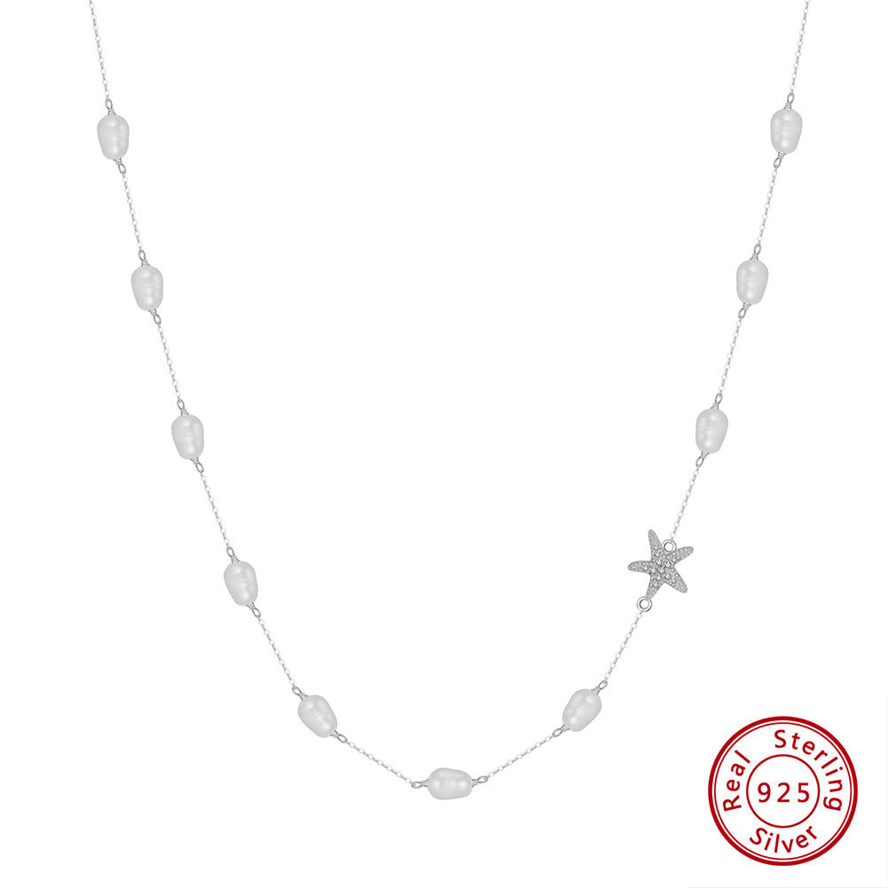 Sterling Silver Freshwater Pearl Starfish Beach Necklace Jewelry Women's Fashion Necklace