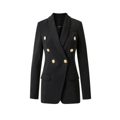 Elegant Pure Black Double Breasted Blazer Coat