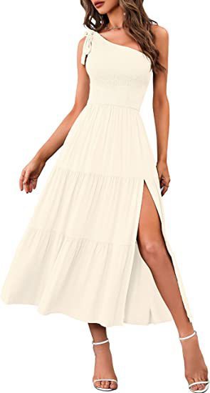 Trendy Women's One-Shoulder Pleated Dress: Summer Split Hem Style