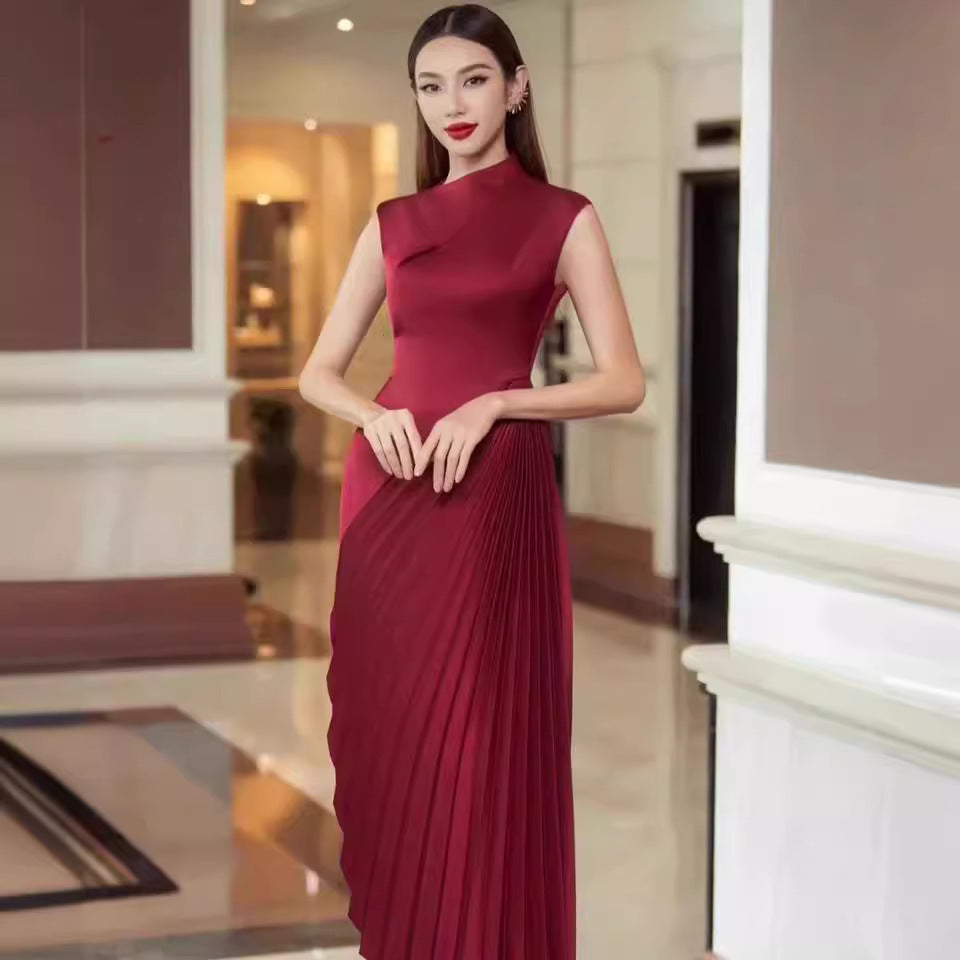 Fashionable Half Turtleneck Asymmetric Dress