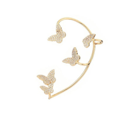 Fashion Gold Metal Butterfly Ear Clips | Sparkling Zircon Non-Piercing Ear Cuff Earrings