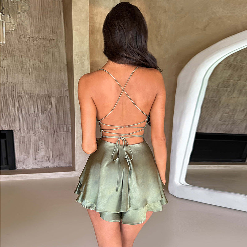 Elegant Halter Satin Backless Swing Dress: Summer Celebrity Style