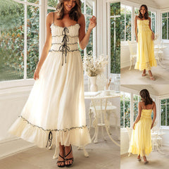 Sweet Bow Beach Dress: Summer Suspender Spaghetti Strap Long Dress