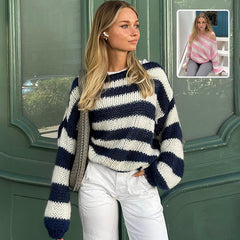 Loose Striped Pullover Sweater Fashion Versatile Long-sleeved Knitted Tops