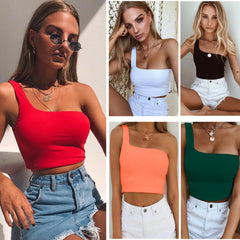 Summer Sexy One-shoulder Vest Crop Top Sleeveless