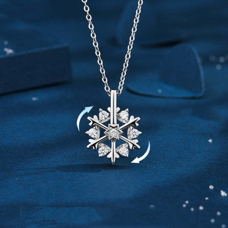 Elegant Rotatable Snowflake Necklace: 925 Silver Jewelry