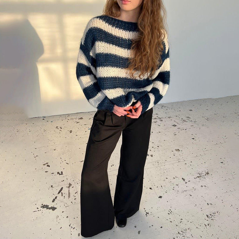 Loose Striped Pullover Sweater Fashion Versatile Long-sleeved Knitted Tops